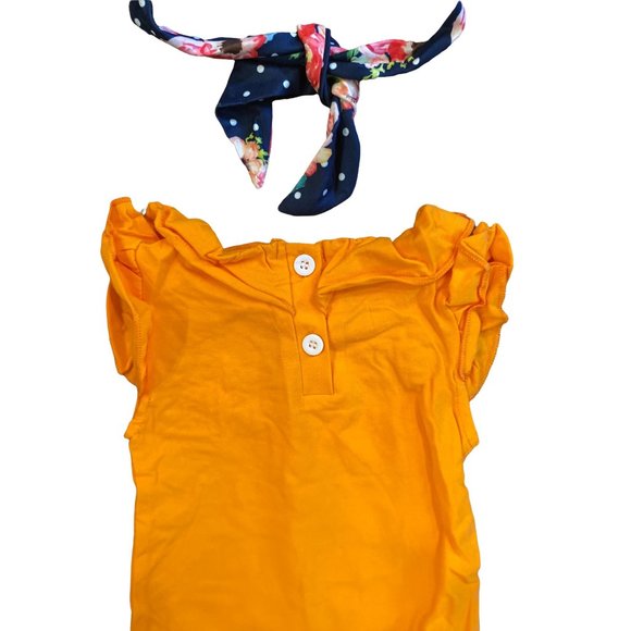 3 for $15 Bilison Baby 3 Piece Outfit Orange Blue Floral Size 100 9-12 Months - Picture 10 of 10